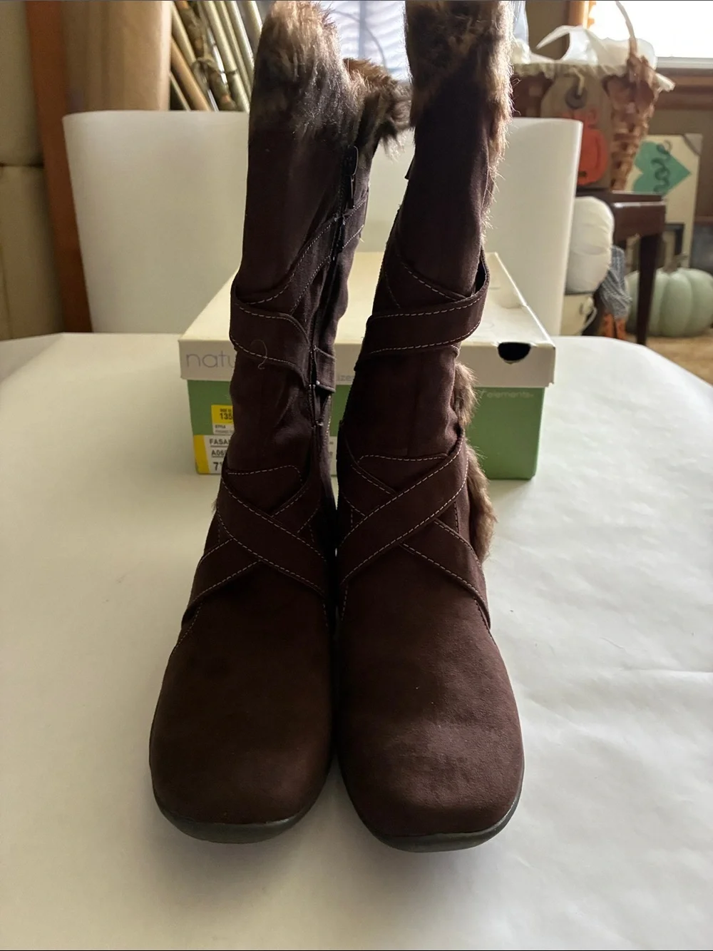 Natural Soul by Naturalizer Brown Faux-Fur Trim Mid-Calf Heeled Boots